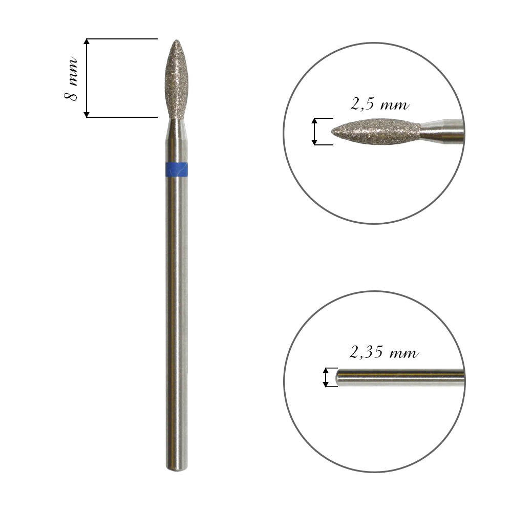 Fresa / Broca de diamante, forma llama 2,5mm, grano medio