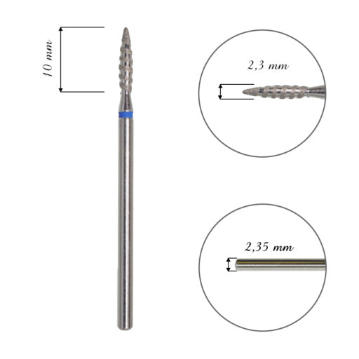 Fresa / Broca de diamante TORNADO, forma llama 2,3mm, grano medio, longitud 10mm